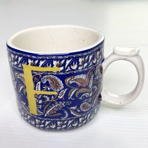 Anthropologie Blockprint - Blue and Yellow Paisley Mug